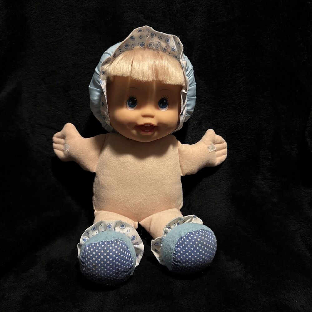 H.K. City Toys Cititoy Vintage 90s Soft Body Baby Doll Rubber Face Blue Bonnet